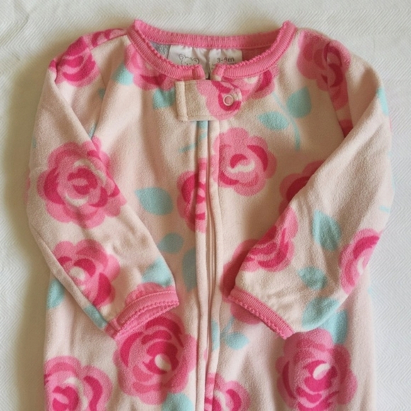 koala baby rose floral fleece zipper footie sleeper pajamas 3-6 months baby girl - Picture 3 of 5